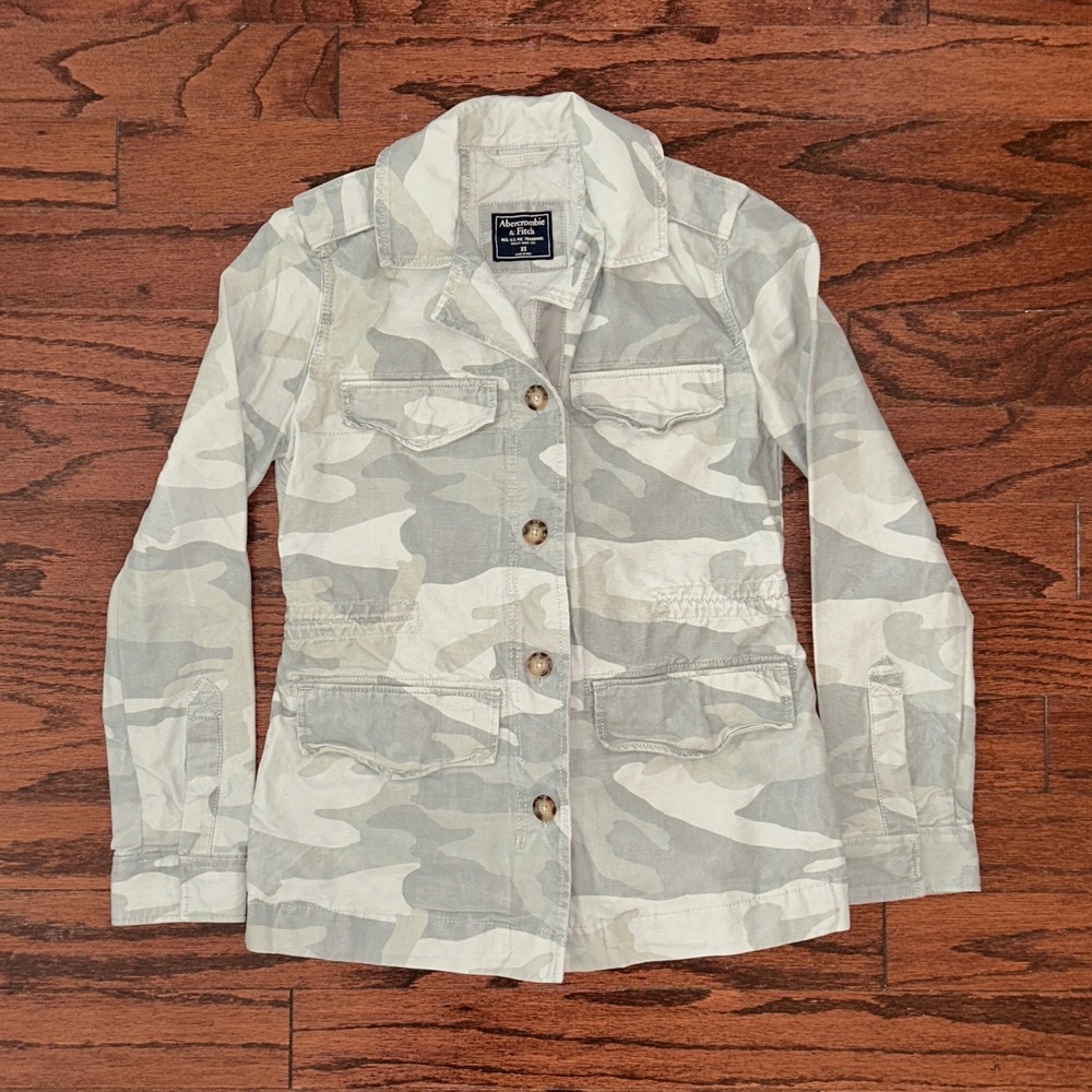 Y2K Abercrombie & Fitch Grey Camo Utility Field Jacket Cotton Canvas XS